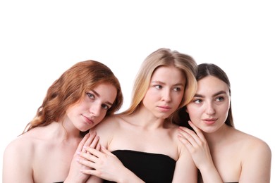 Photo of Beautiful women with different hair colors on white background