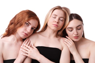 Photo of Beautiful women with different hair colors on white background