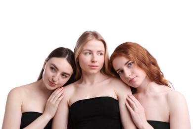 Photo of Beautiful women with different hair colors on white background