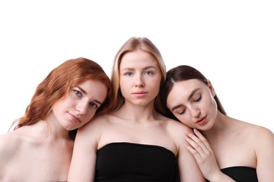 Photo of Beautiful women with different hair colors on white background