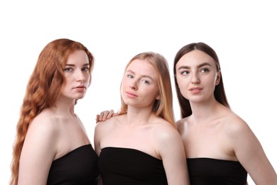Photo of Beautiful women with different hair colors on white background