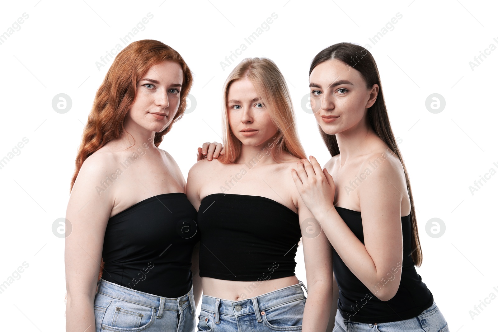 Photo of Beautiful women with different hair colors on white background