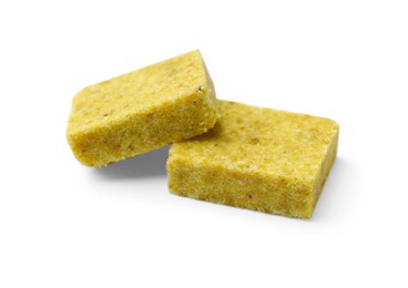 Photo of Tasty aromatic bouillon cubes isolated on white