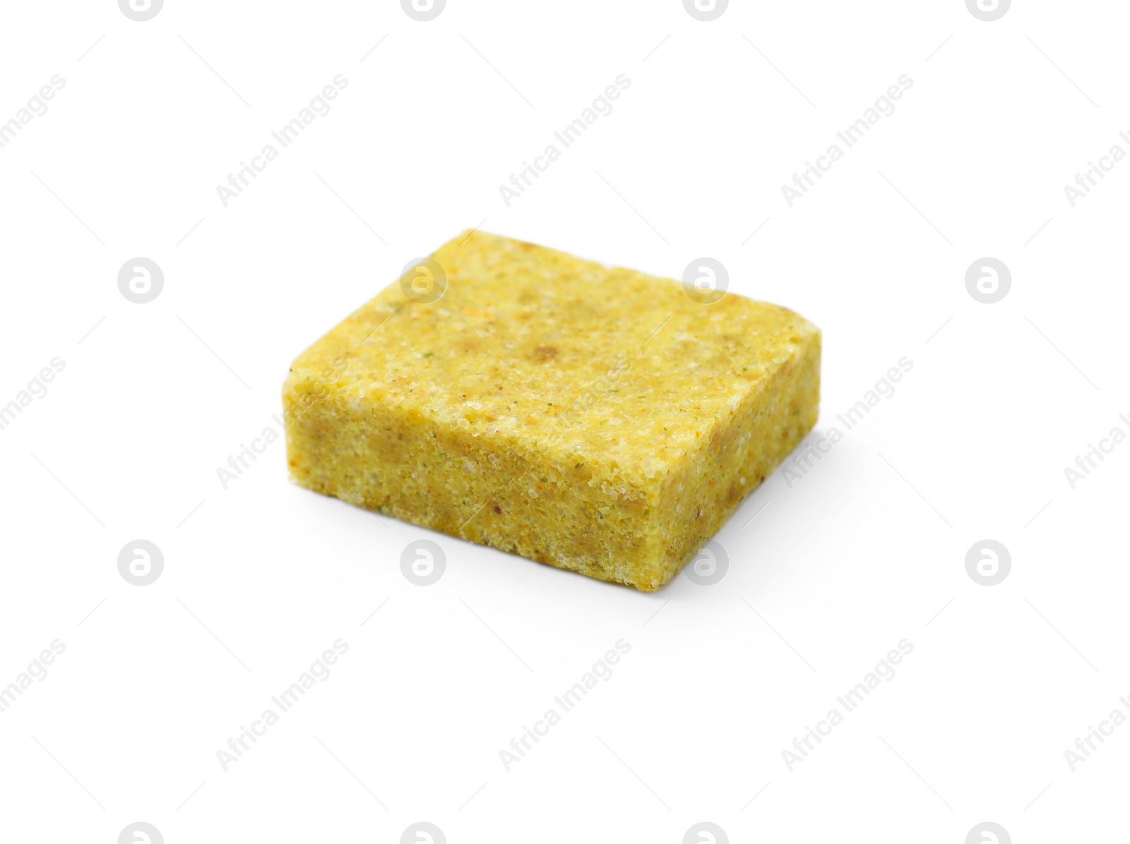 Tasty aromatic bouillon cube isolated on white Photo of Tasty aromatic bouillon cube isolated on white