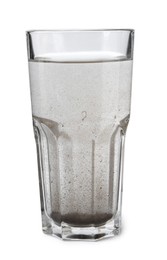 Photo of Glass with dirty water isolated on white