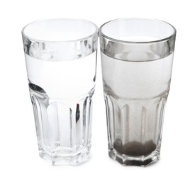 Photo of Glasses with clean and dirty water isolated on white