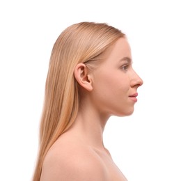 Photo of Portrait of beautiful woman on white background