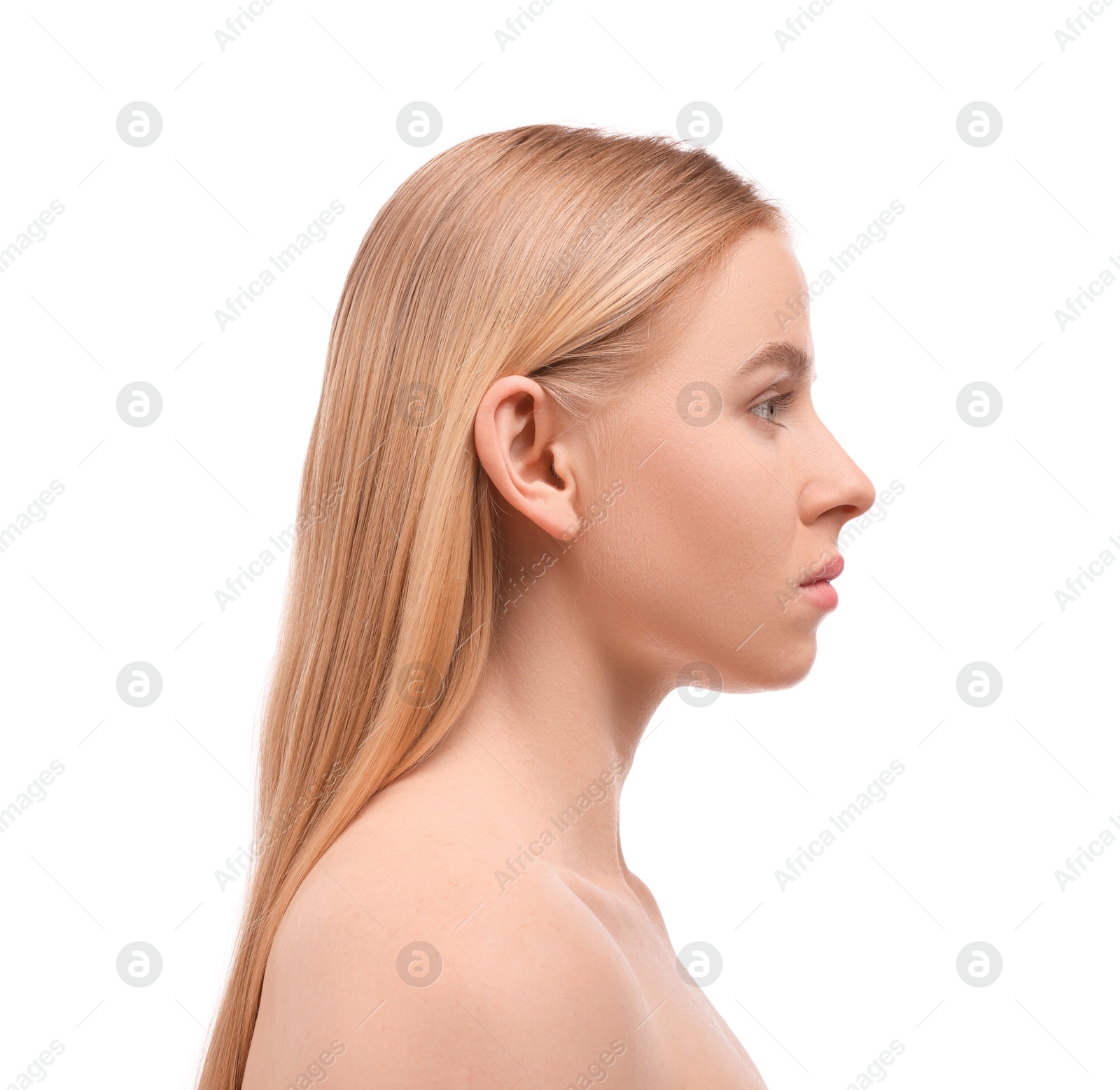 Portrait of beautiful woman on white background Photo of Portrait of beautiful woman on white background