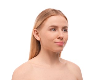Photo of Portrait of beautiful woman on white background