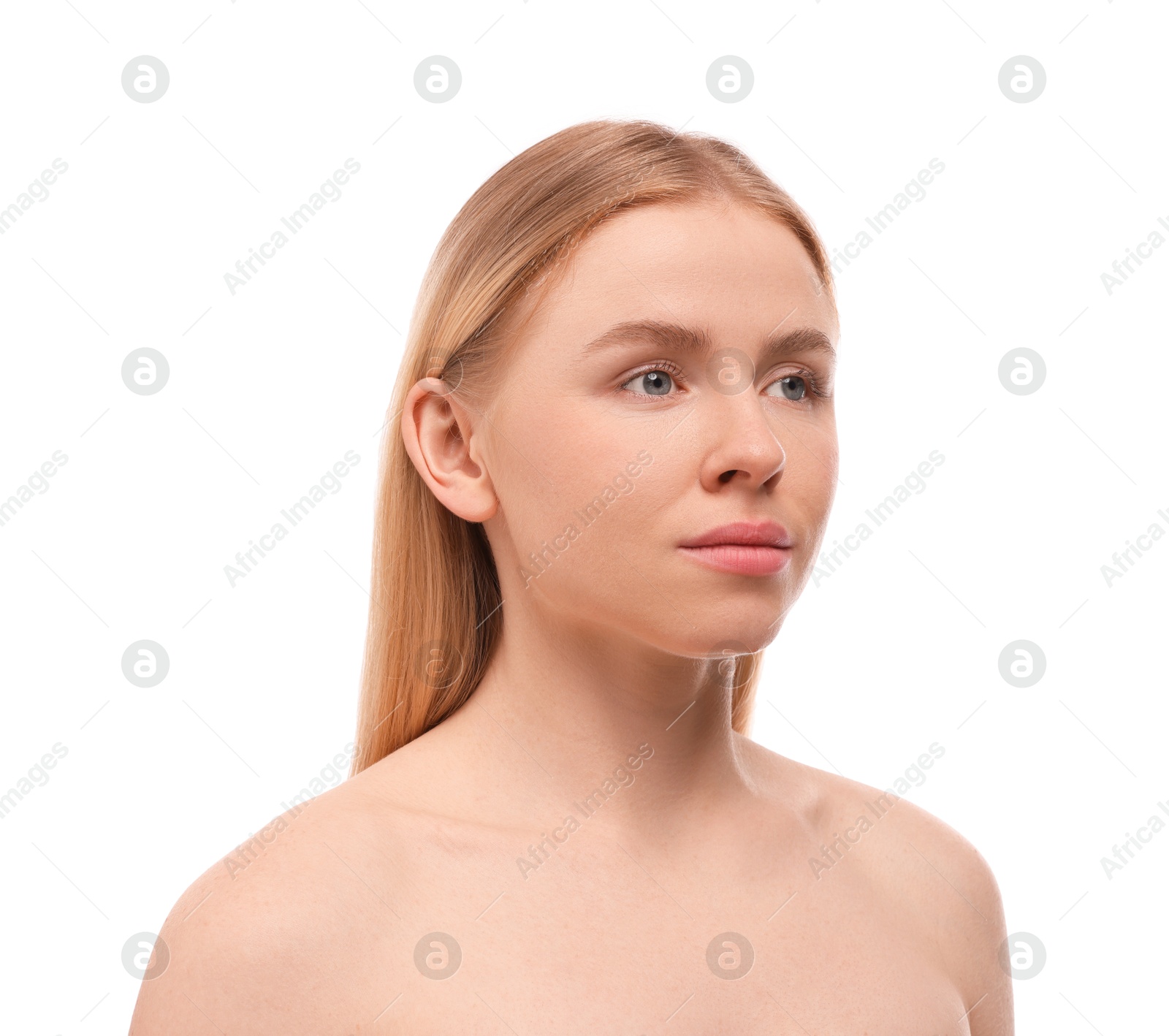 Portrait of beautiful woman on white background Photo of Portrait of beautiful woman on white background