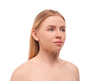 Photo of Portrait of beautiful woman on white background