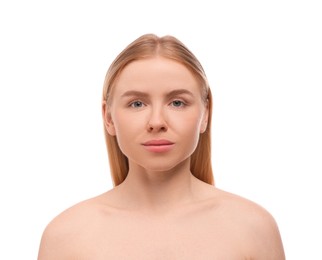 Photo of Portrait of beautiful woman on white background