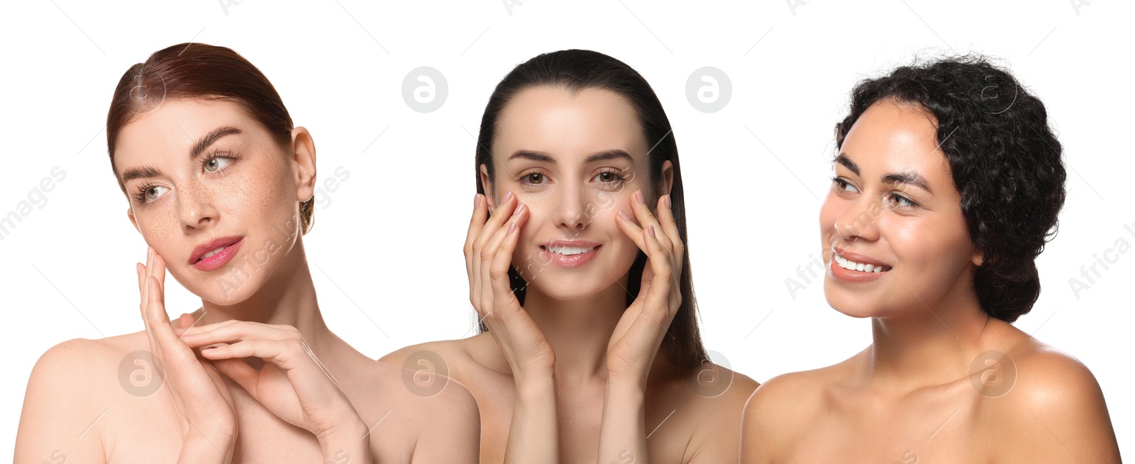 Group of beautiful women on white background. Collection of different portraits Image of Group of beautiful women on white background. Collection of different portraits