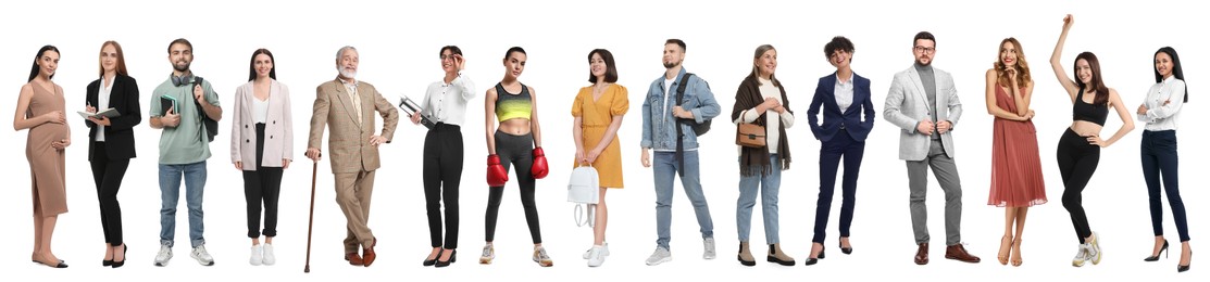 Image of Different people on white background. Full-length portraits