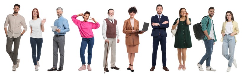 Image of Different people on white background. Full-length portraits