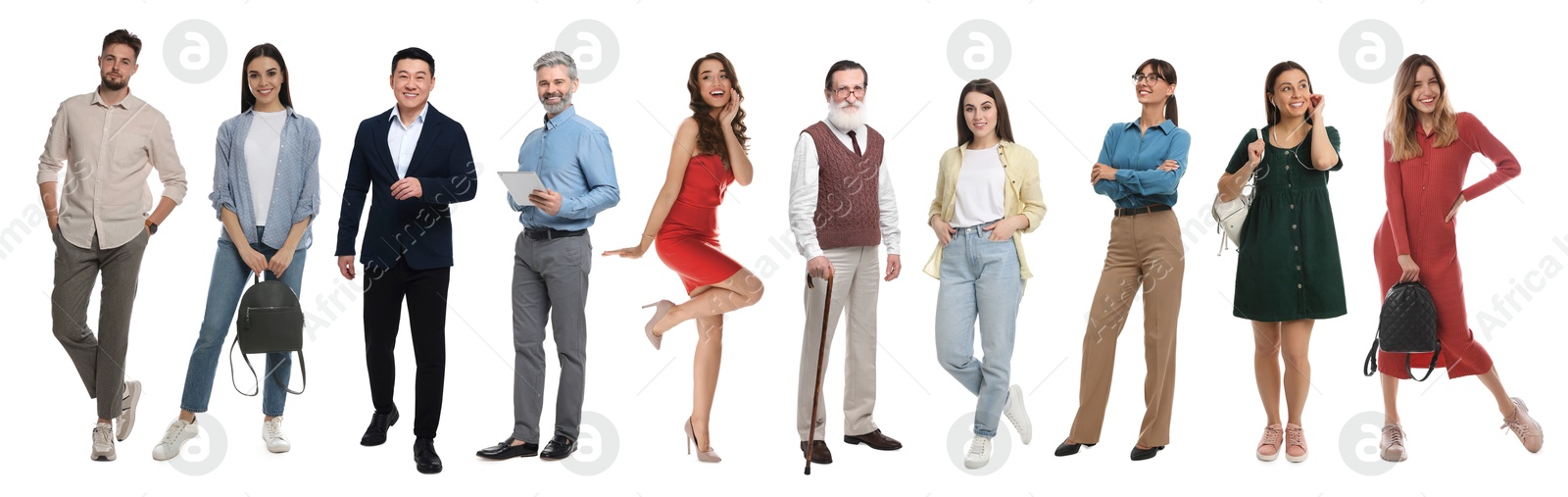 Image of Different people on white background. Full-length portraits