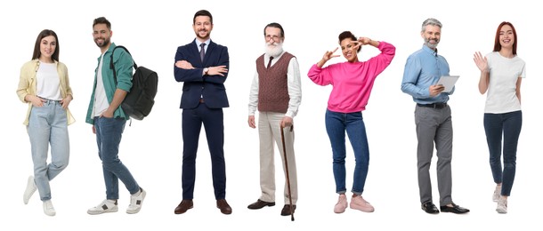 Image of Different people on white background. Full-length portraits