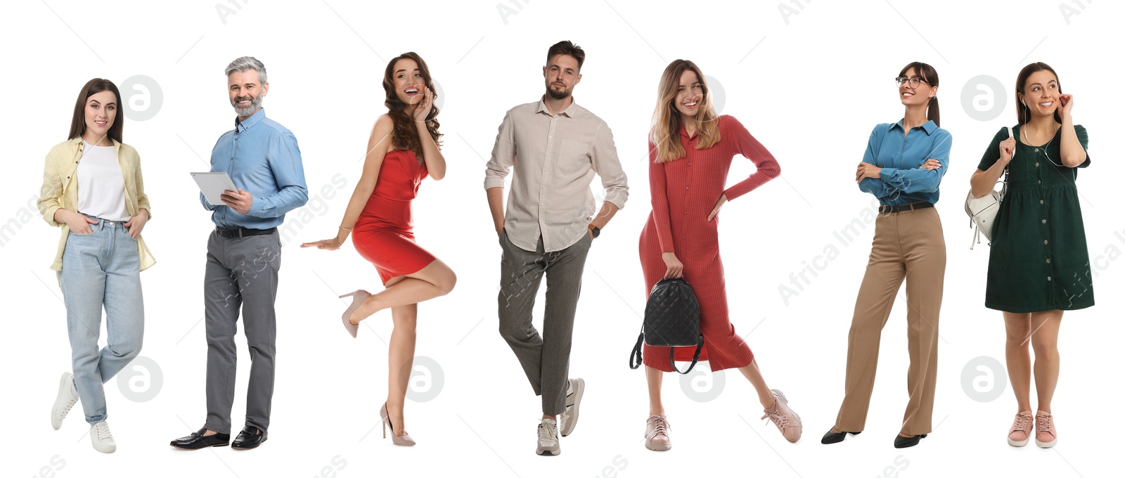 Different people on white background. Full-length portraits Image of Different people on white background. Full-length portraits