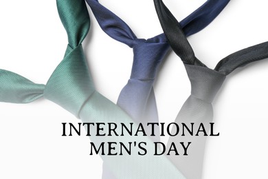 Image of International Men's Day card with neckties on white background
