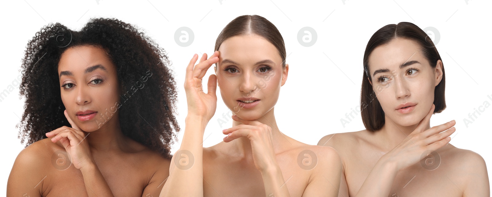 Group of beautiful women on white background. Collection of different portraits Image of Group of beautiful women on white background. Collection of different portraits