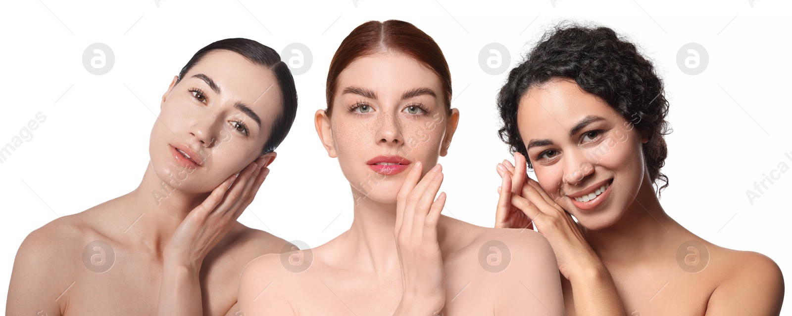 Group of beautiful women on white background. Collection of different portraits Image of Group of beautiful women on white background. Collection of different portraits