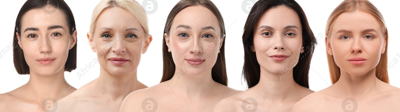 Group of beautiful women on white background. Collection of different portraits Image of Group of beautiful women on white background. Collection of different portraits