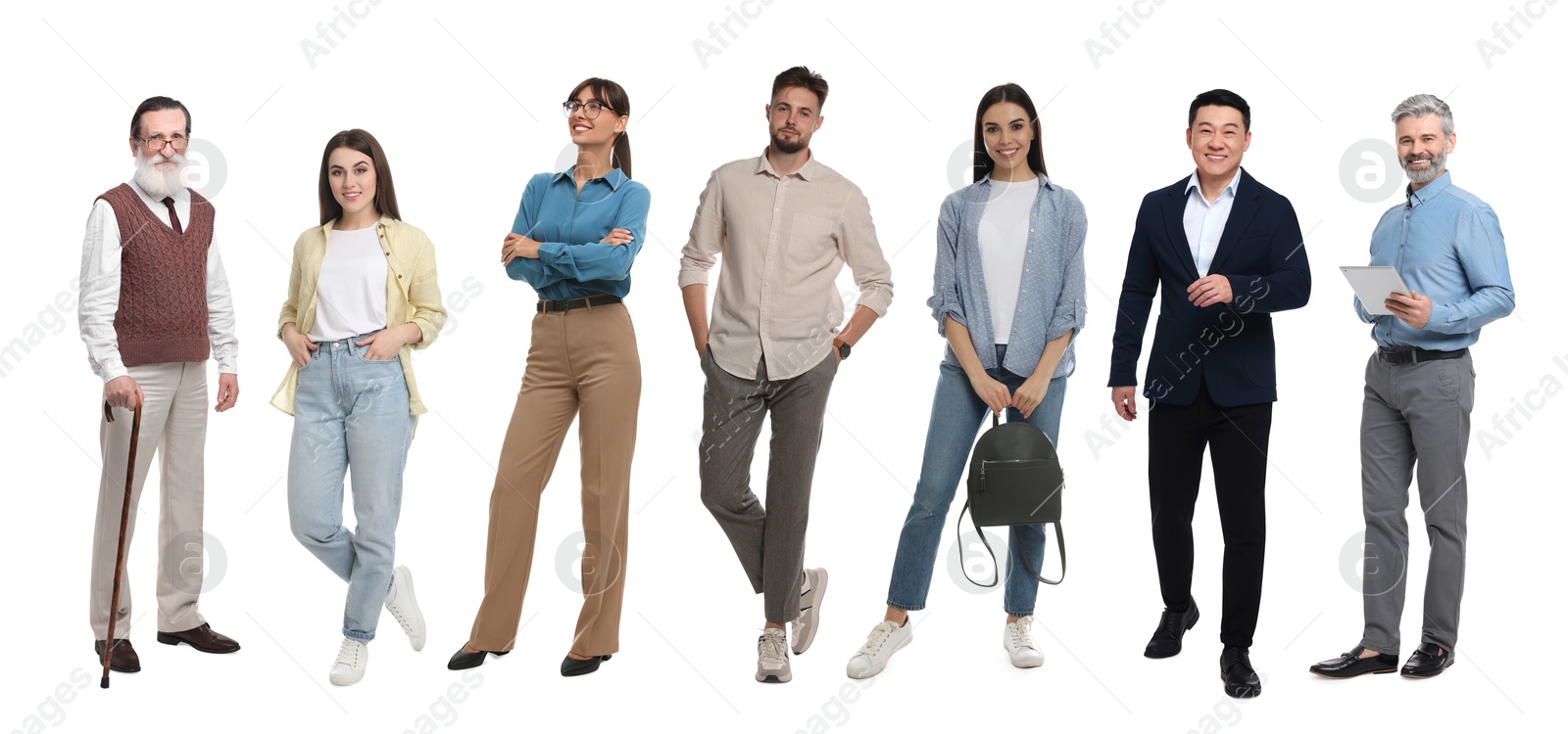 Different people on white background. Full-length portraits Image of Different people on white background. Full-length portraits