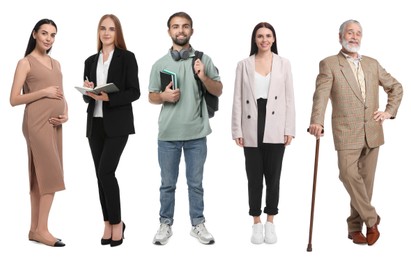 Image of Different people on white background. Full-length portraits