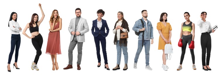 Image of Different people on white background. Full-length portraits