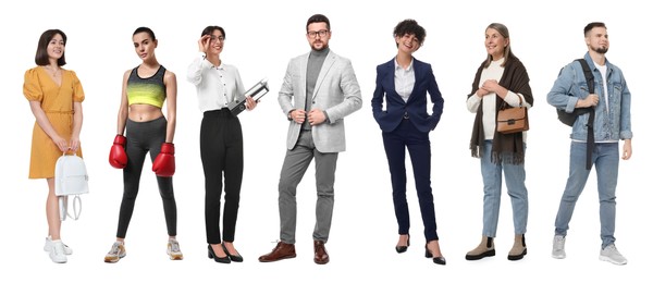 Image of Different people on white background. Full-length portraits