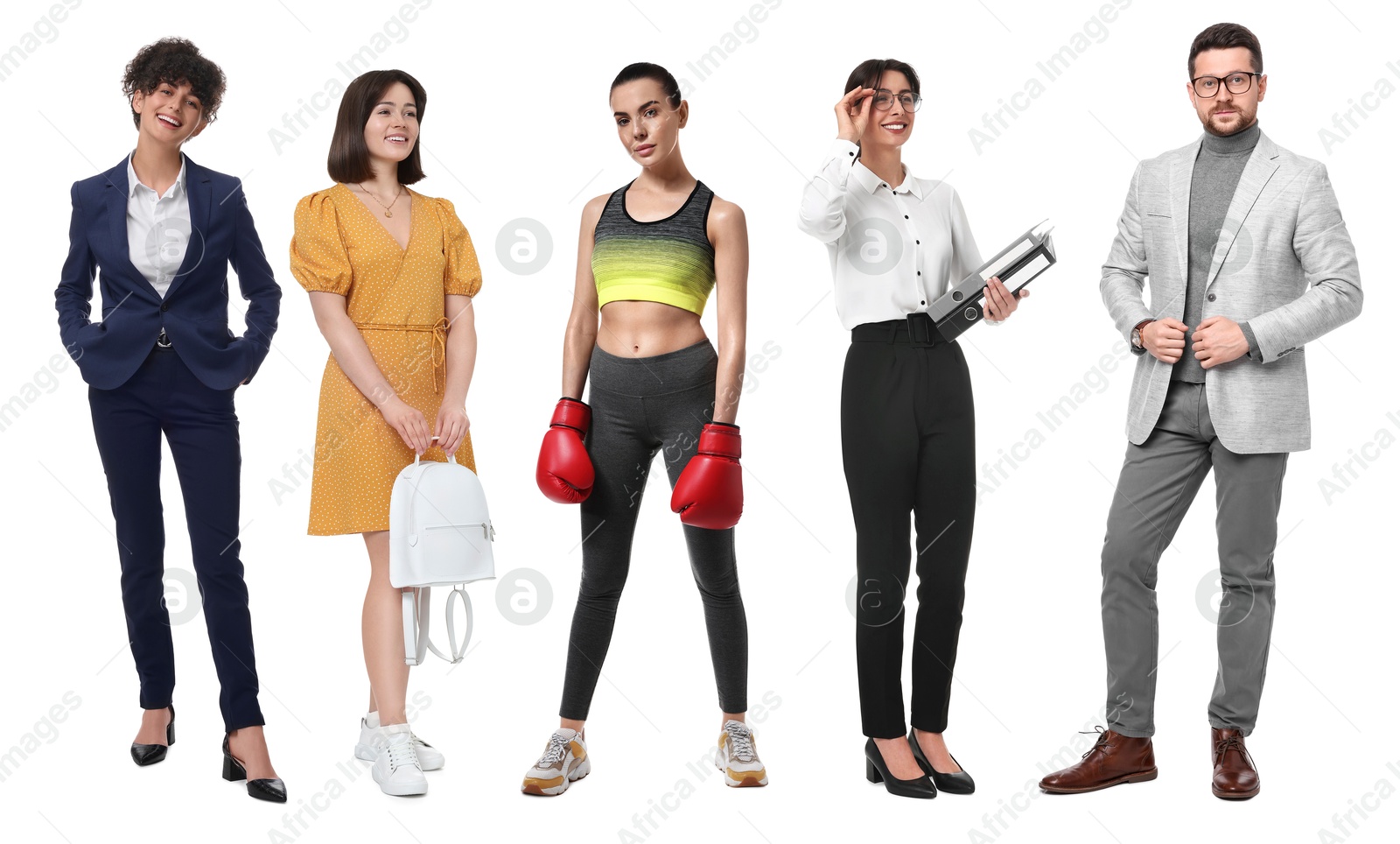 Image of Different people on white background. Full-length portraits