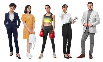 Image of Different people on white background. Full-length portraits