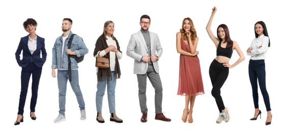Image of Different people on white background. Full-length portraits