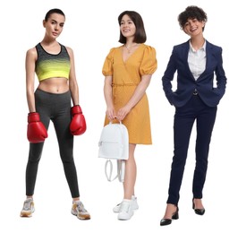 Image of Different people on white background. Full-length portraits