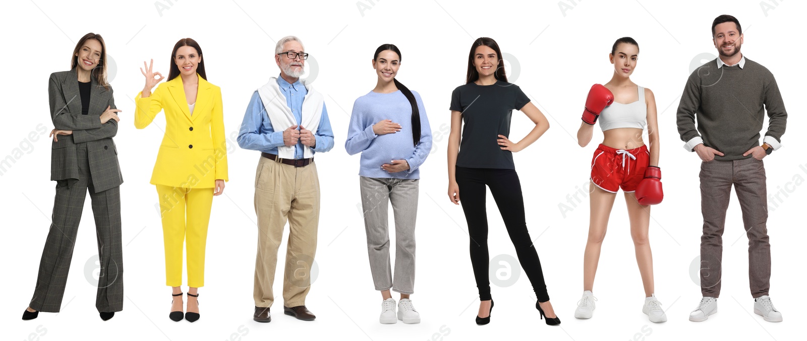 Image of Different people on white background. Full-length portraits