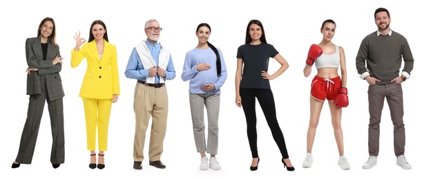 Image of Different people on white background. Full-length portraits
