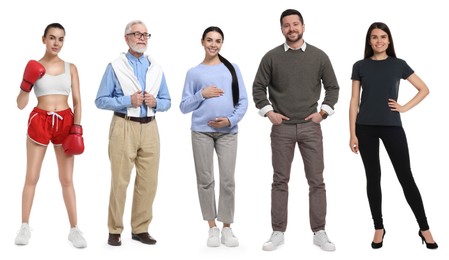 Image of Different people on white background. Full-length portraits