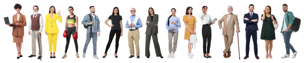 Image of Different people on white background. Full-length portraits