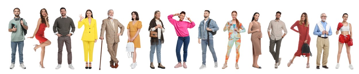 Image of Different people on white background. Full-length portraits