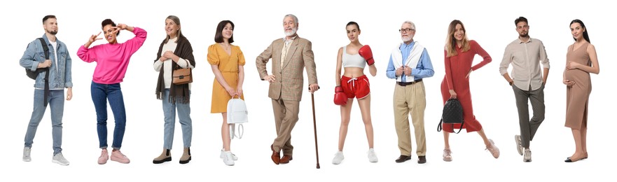 Image of Different people on white background. Full-length portraits