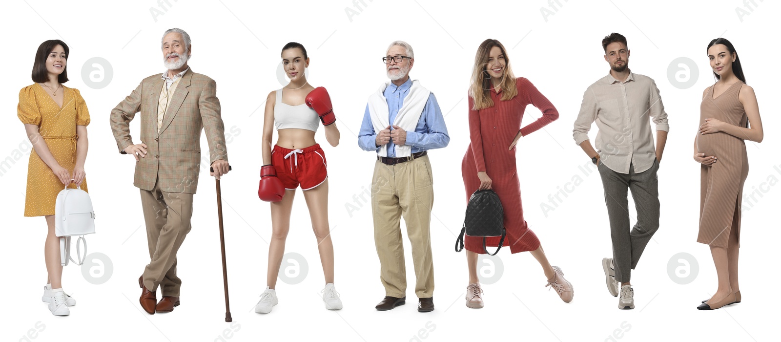 Image of Different people on white background. Full-length portraits