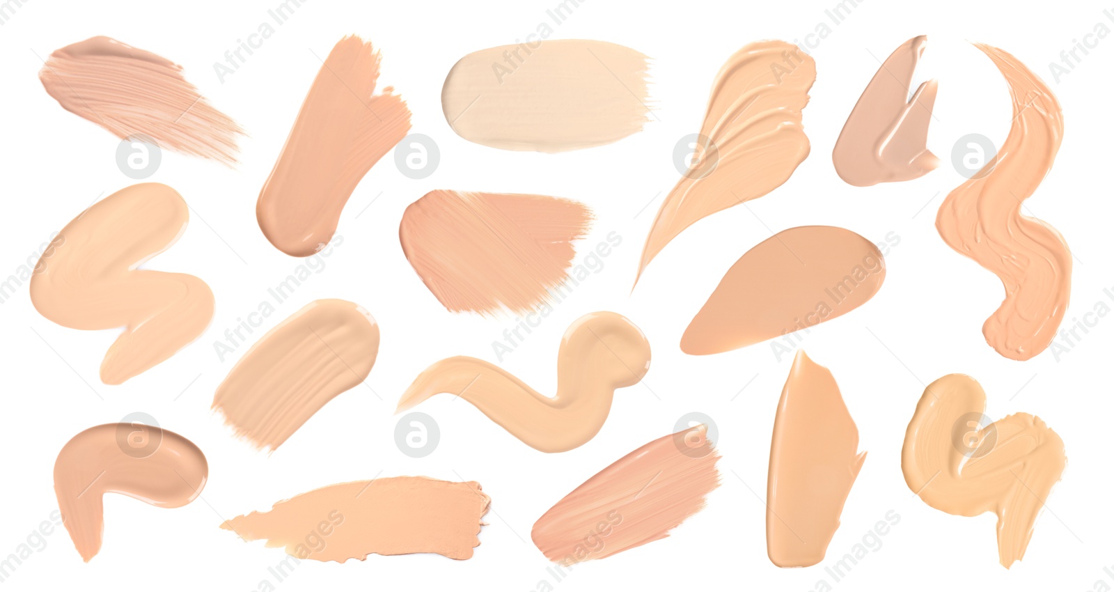 Image of Skin foundation in different shades on white background, set. Palette of cosmetic product
