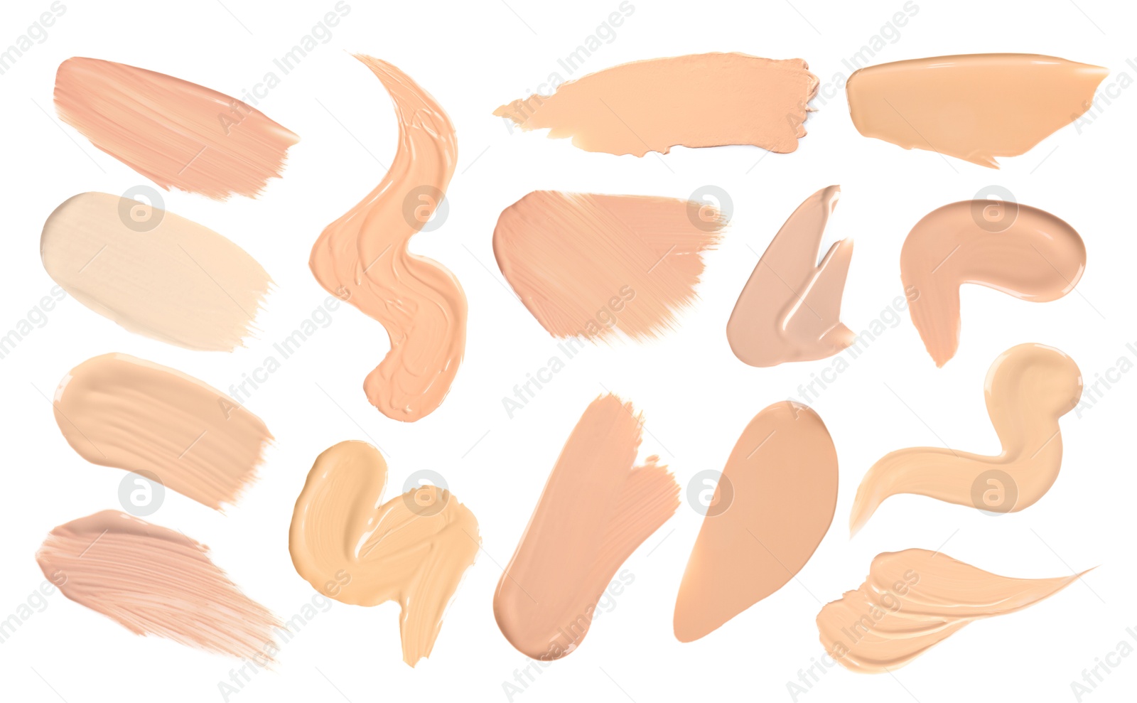 Skin foundation in different shades on white background, set. Palette of cosmetic product Image of Skin foundation in different shades on white background, set. Palette of cosmetic product