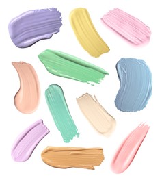 Image of Palette of correctors on white background, set. Different colors of cosmetic product