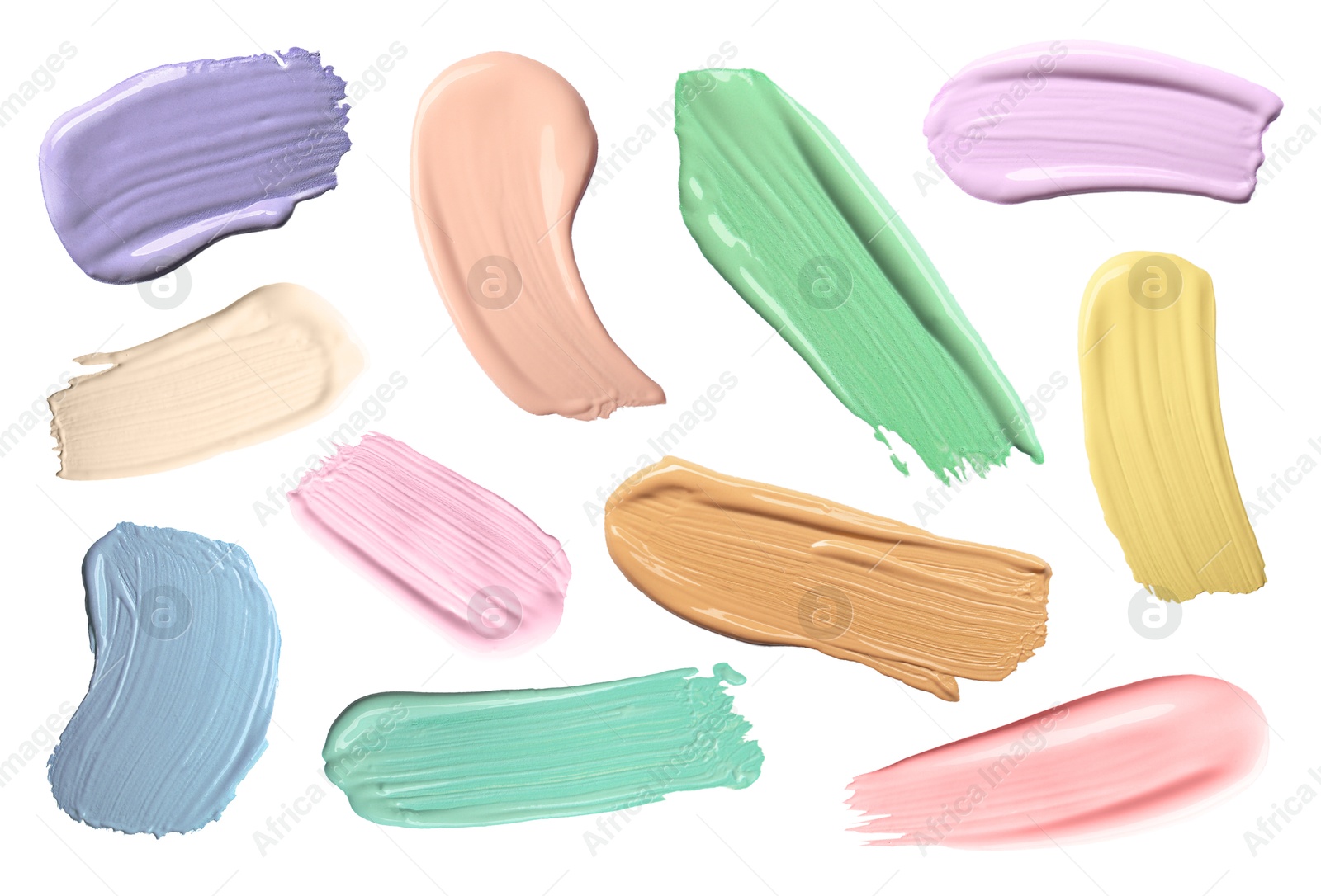 Palette of correctors on white background, set. Different colors of cosmetic product Image of Palette of correctors on white background, set. Different colors of cosmetic product