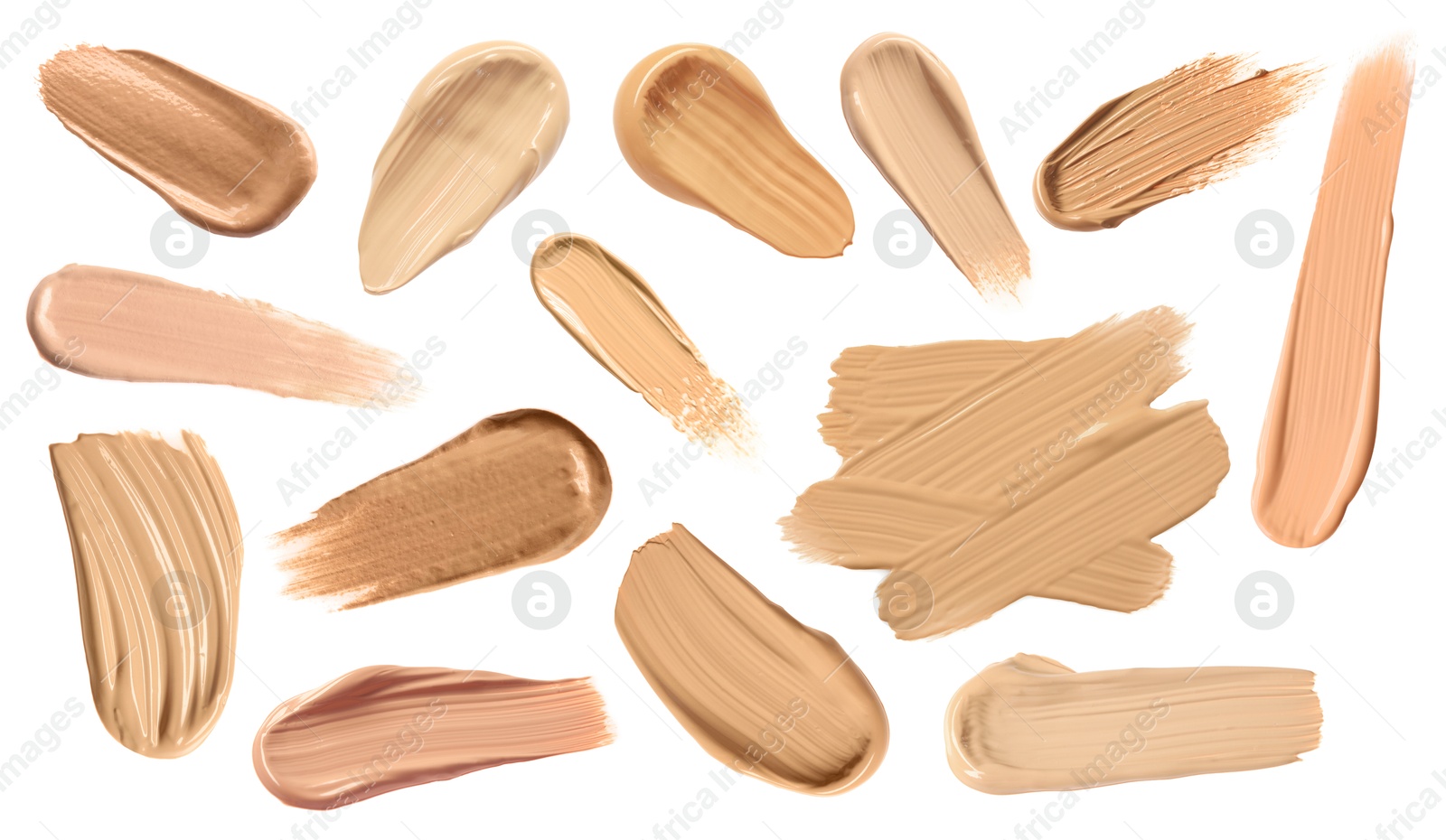 Image of Skin foundation in different shades on white background, set. Palette of cosmetic product