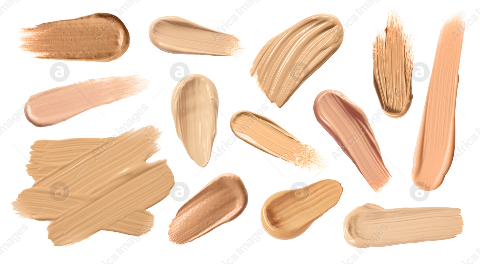 Image of Skin foundation in different shades on white background, set. Palette of cosmetic product