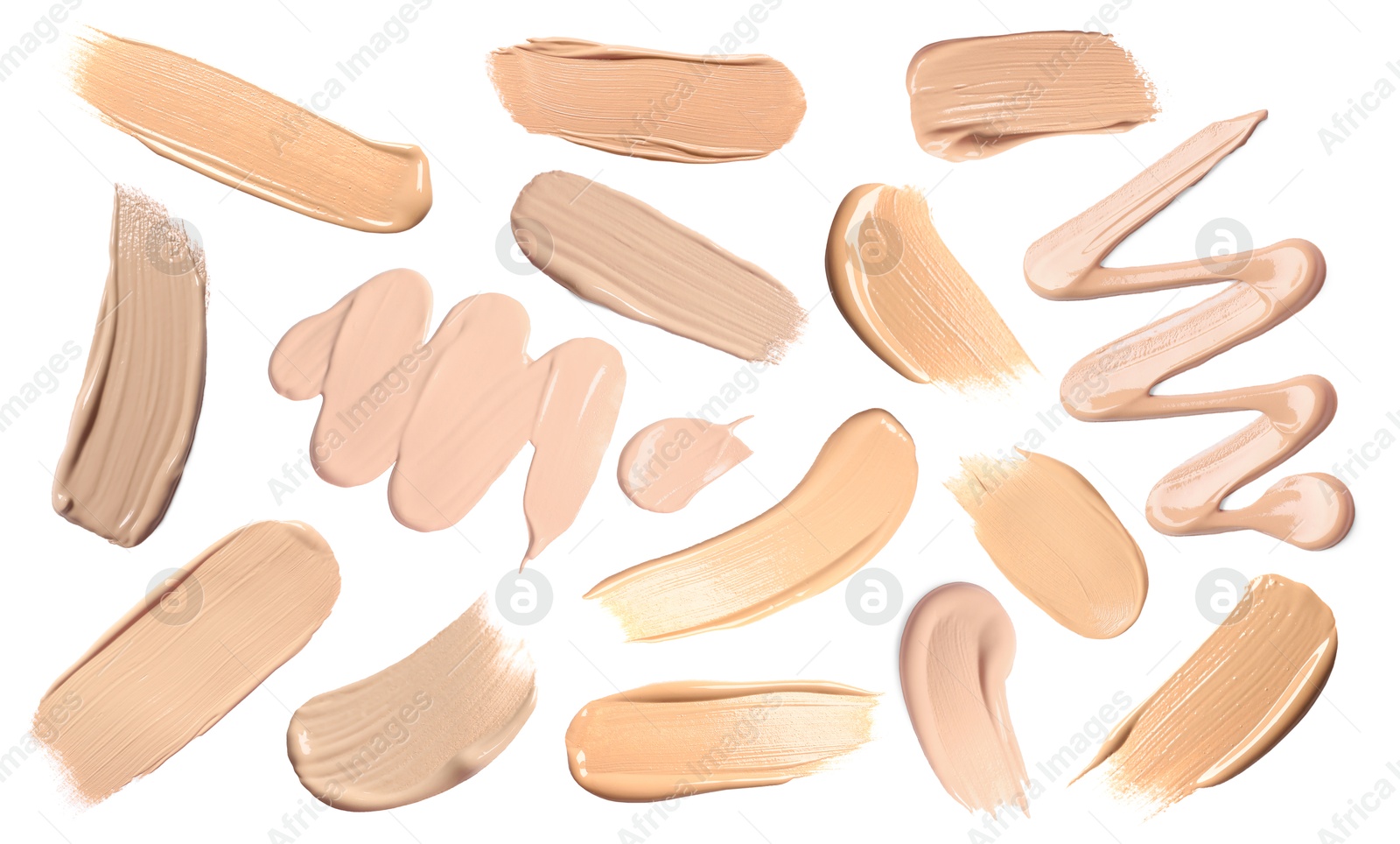 Image of Skin foundation in different shades on white background, set. Palette of cosmetic product