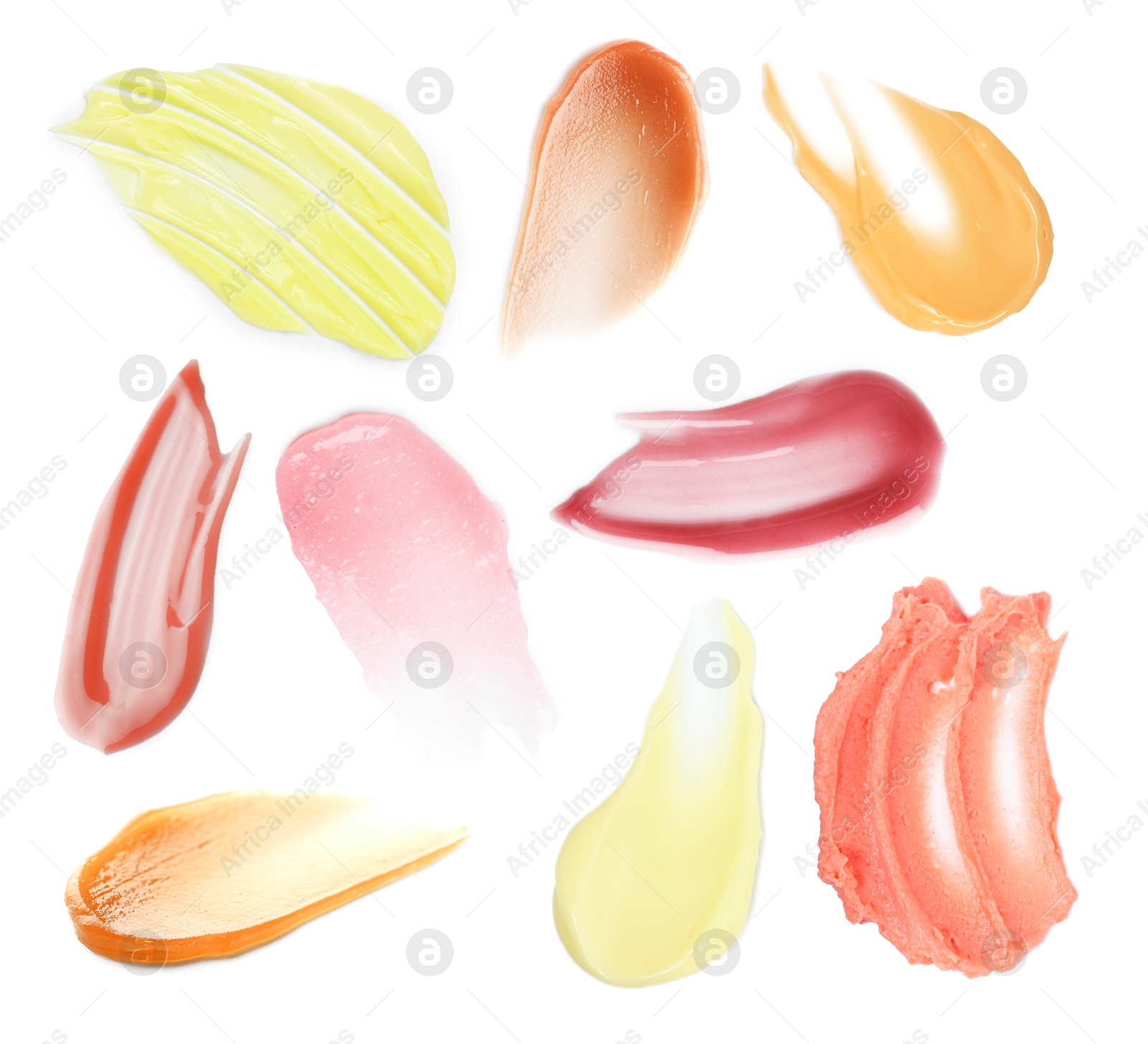 Different cosmetic products on white background, set. Top view Image of Different cosmetic products on white background, set. Top view