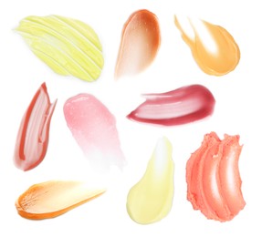 Image of Different cosmetic products on white background, set. Top view
